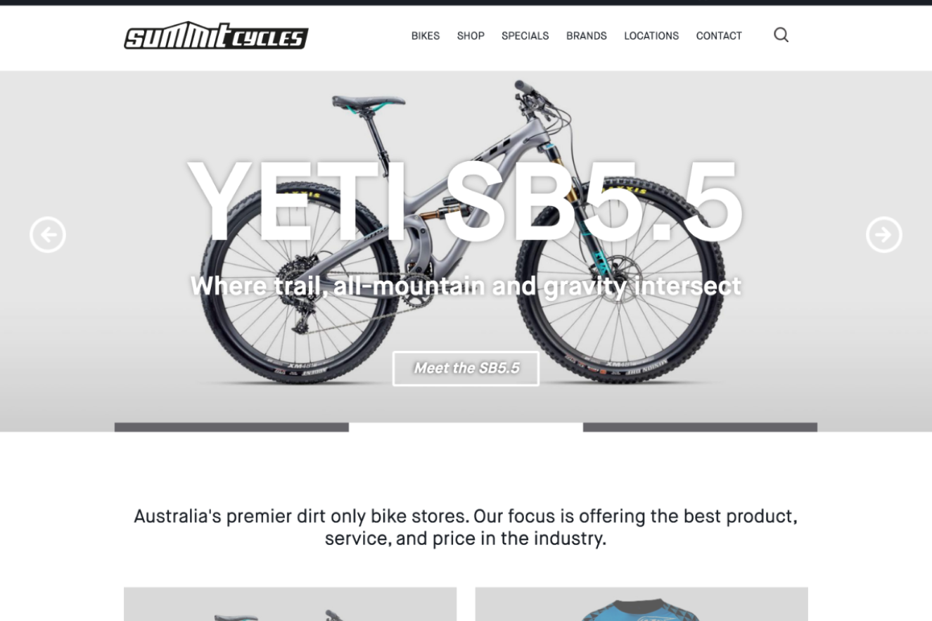 Screenshot of the Summit Cycles website