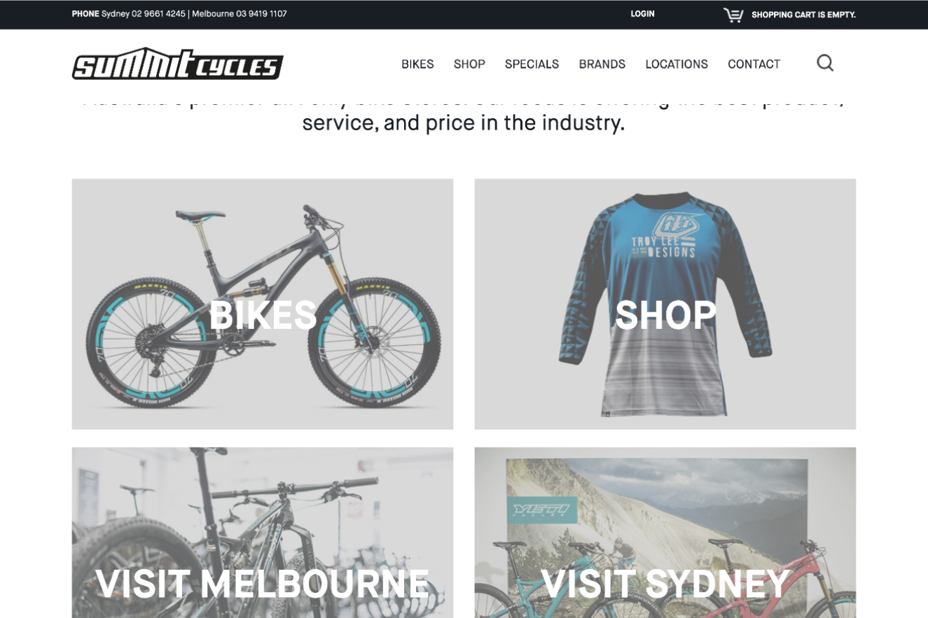 Screenshot of Summit Cycles website